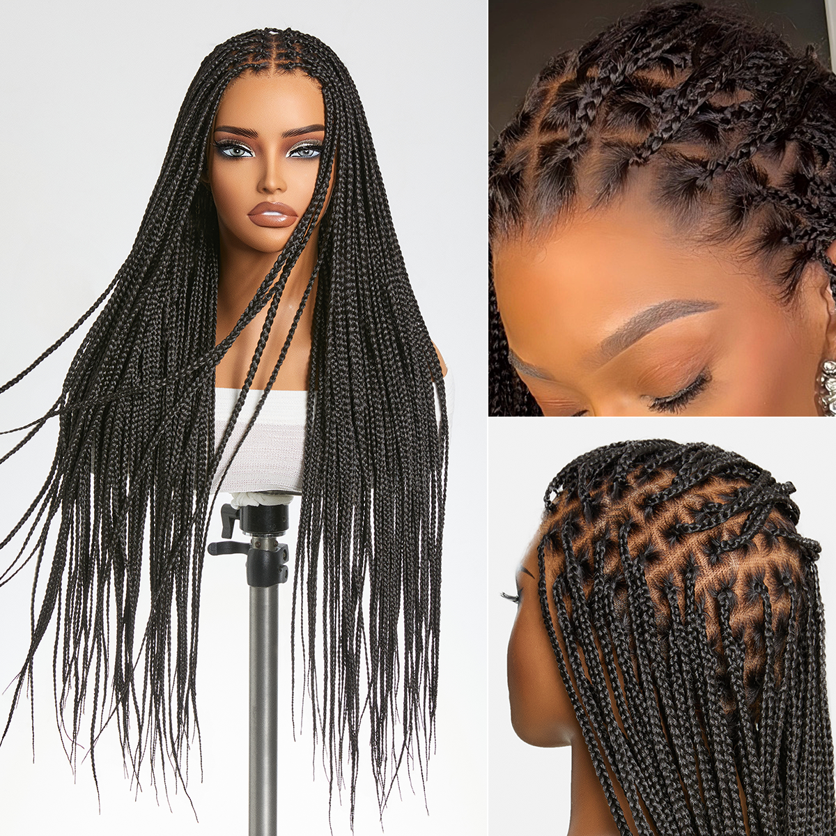 OwnScalp Salon Braids Super Natural Scalp Lace Knotless Box Braided Wig Flexi-Fit Invisi Drawstring Cap